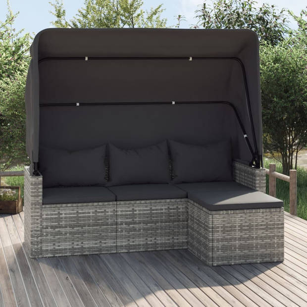 The Living Store Vrijstaande Rattan Tuinbank - Grijs - 178 x 64 x 151.5 cm - Inclusief Voetenbank en Kussens