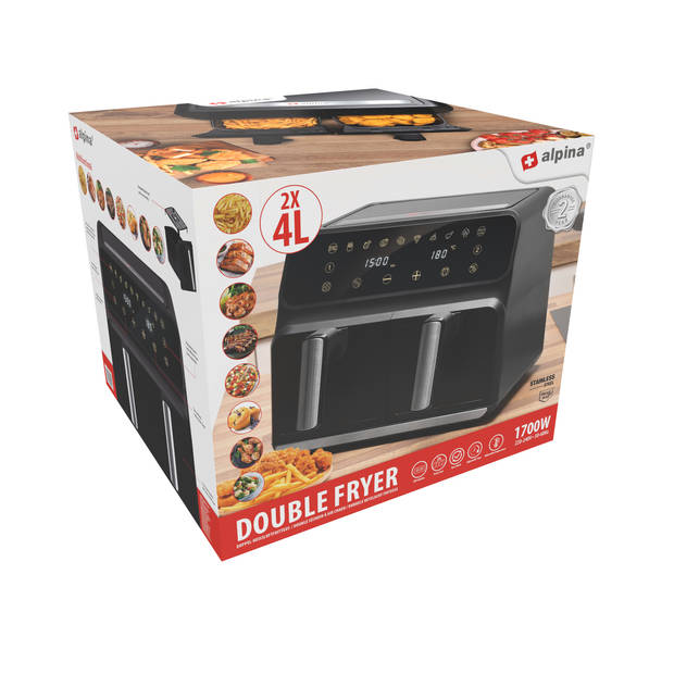 alpina Dubbele Airfryer - 8 L - LED Display - 230V - 1700W - Zwart