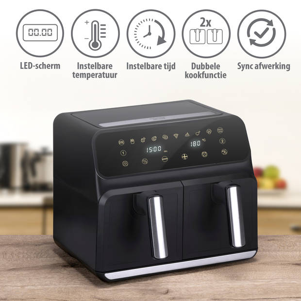 alpina Dubbele Airfryer - 8 L - LED Display - 230V - 1700W - Zwart