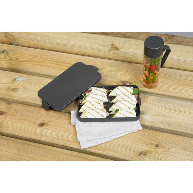 Brabantia Make & Take breakset 2-delig, kunststof (waterfles met zeef, lunchbox plat) - Dark Grey