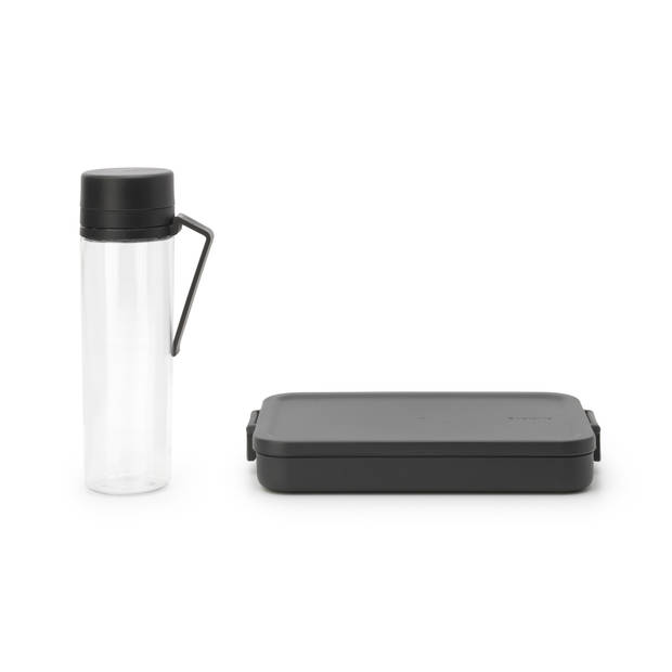 Brabantia Make & Take breakset 2-delig, kunststof (waterfles met zeef, lunchbox plat) - Dark Grey