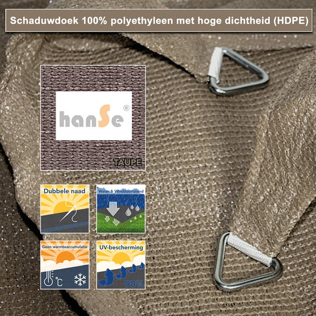 hanSe® Schaduwdoek Vierkant Waterdoorlatend 3x3 m Zonnedoek Taupe