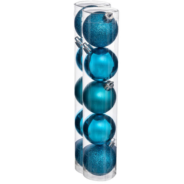 10x stuks kerstballen turquoise blauw glans en mat kunststof 5 cm - Kerstbal