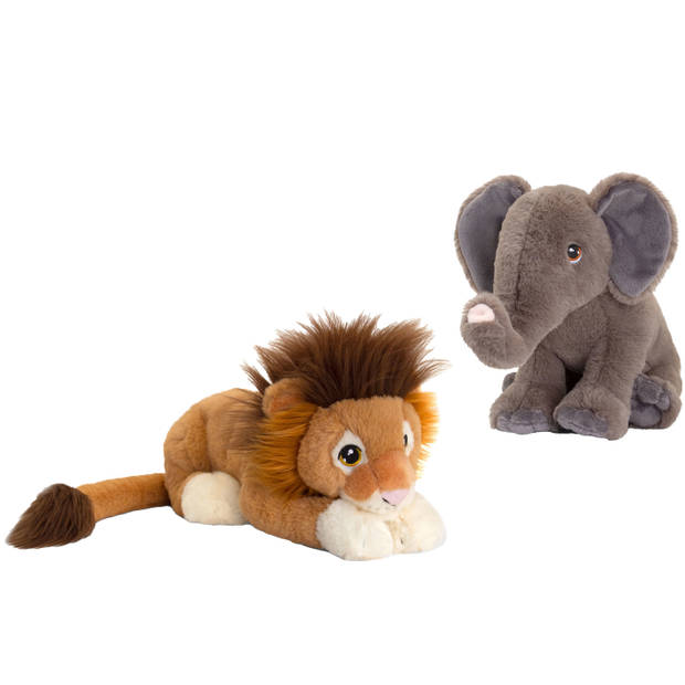 Keel Toys - Pluche knuffel dieren vriendjes set leeuw en olifant 25 cm - Knuffeldier