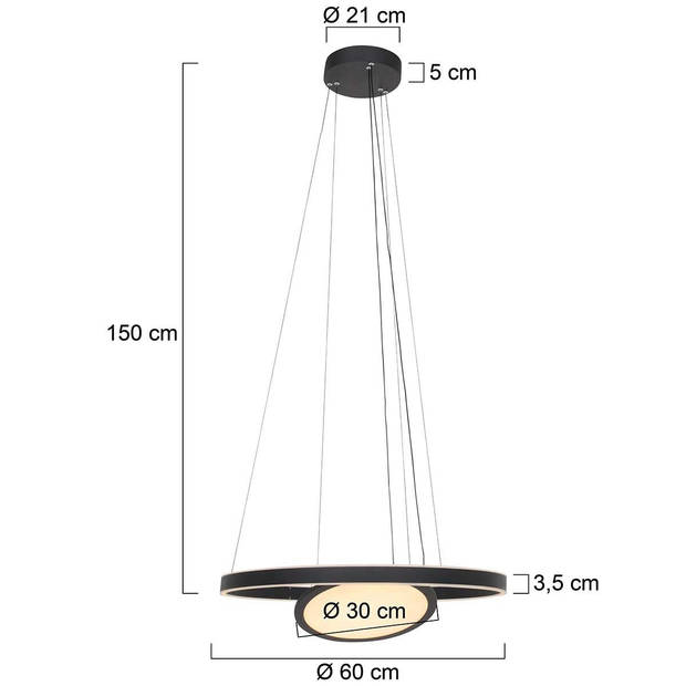 Steinhauer Hanglamp Ringlux 2 lichts Ø 60 cm zwart