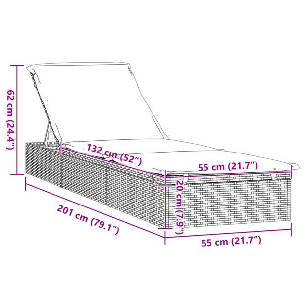 vidaXL Ligbed met tafel 1 st poly rattan zwart