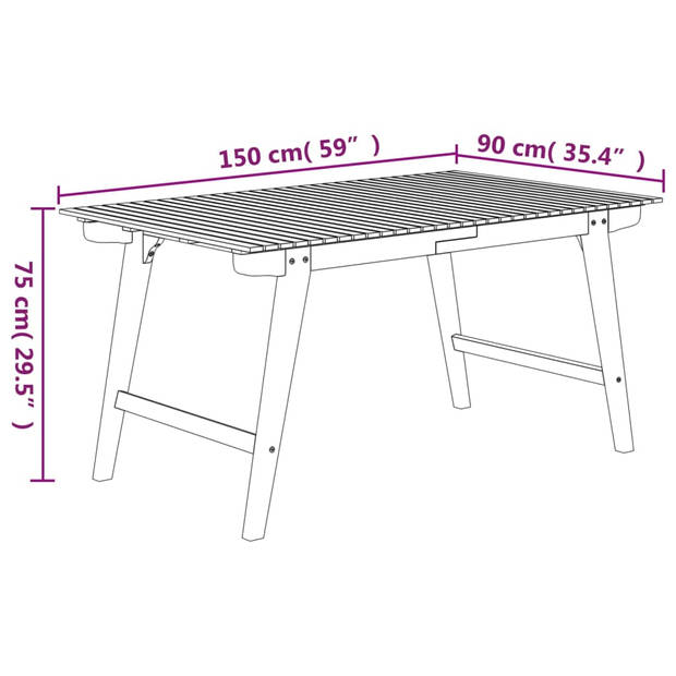 vidaXL Tuintafel 150x90x75 cm massief acaciahout