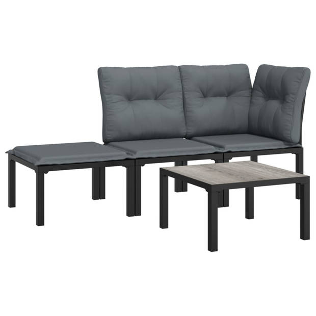 vidaXL 4-delige Loungeset poly rattan zwart en grijs