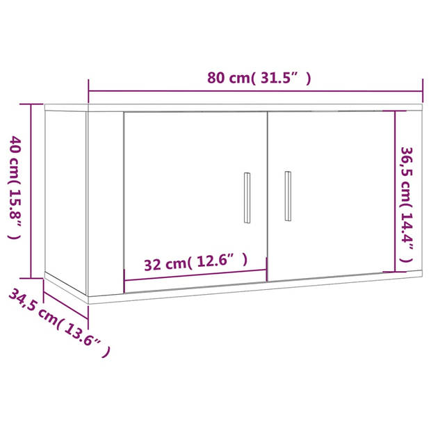 The Living Store TV wandmeubel - grijs sonoma eiken - 80 x 34.5 x 40 cm - 3 stuks