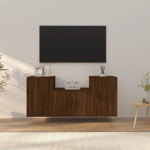 The Living Store Televisiekastenset - Bruineiken - 1x 57x34.5x40 cm / 2x 40x34.5x60 cm - Trendy design