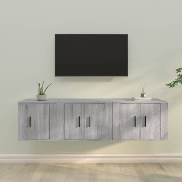 The Living Store Televisiekastenset - Klassiek - Tv-meubel - 57x34.5x40cm + 40x34.5x40cm - Kleur- Grijs Sonoma Eiken -