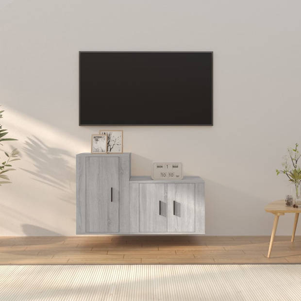 The Living Store Televisiekastenset - Grijs Sonoma Eiken - 57 x 34.5 x 40 cm en 40 x 34.5 x 60 cm - Wandgemonteerd