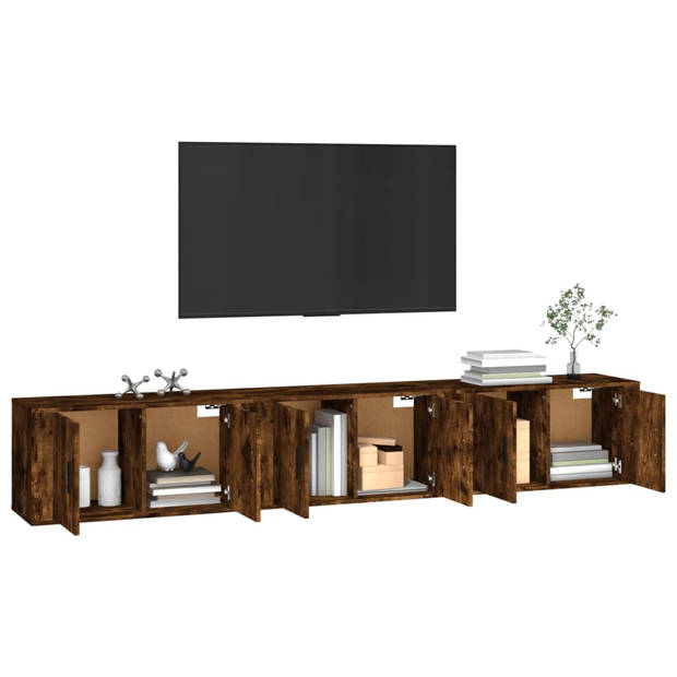 The Living Store Tv-wandmeubel - Gerookt eiken - Set van 3 - 80x34.5x40 cm - Praktische opbergruimte