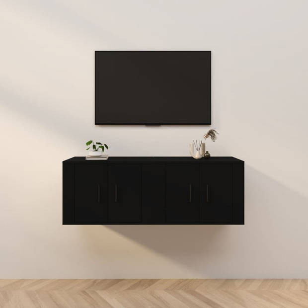 The Living Store Tv-wandmeubel - Zwart - 57 x 34.5 x 40 cm - 2 stuks - The Living Store