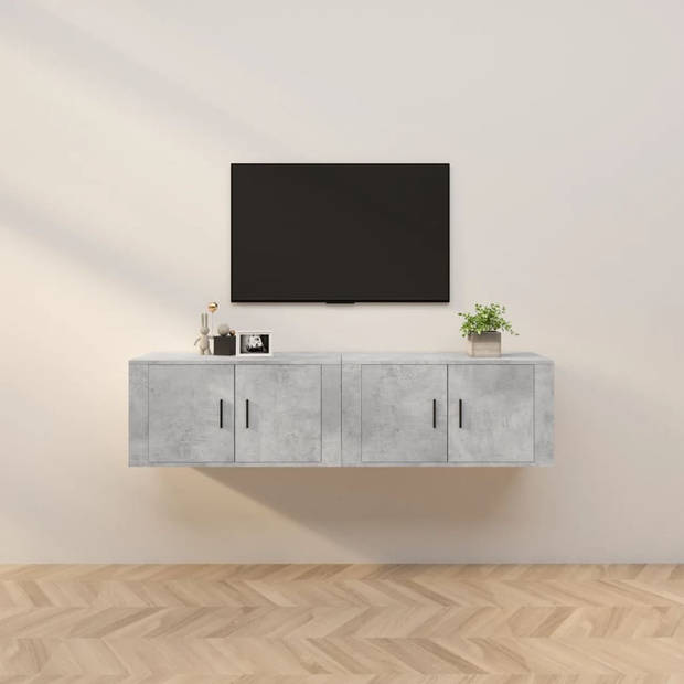 The Living Store TV-wandmeubel Betongrijs - 80x34.5x40 cm - Duurzaam bewerkt hout - 2 stuks