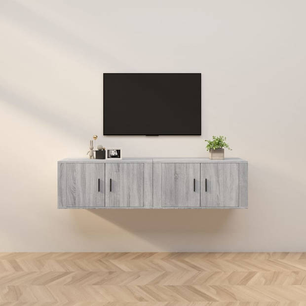 The Living Store TV-wandmeubel - Grijs sonoma eiken - Set van 2 - 80 x 34.5 x 40 cm - Duurzaam hout