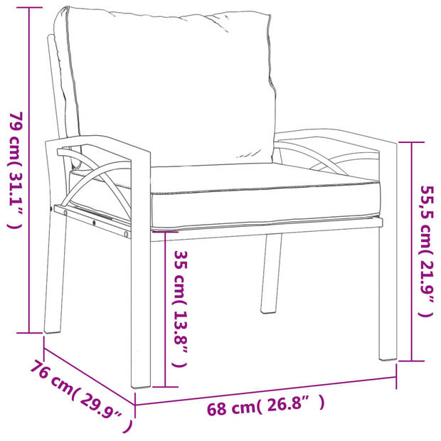 vidaXL Tuinstoel met grijze kussens 68x76x79 cm staal