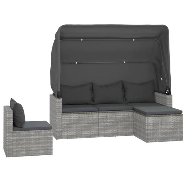 vidaXL 4-delige Loungeset met kussens poly rattan grijs