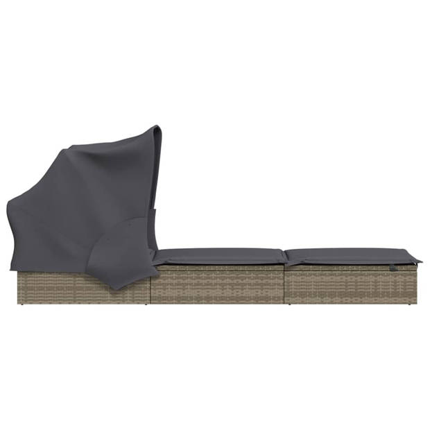 The Living Store Ligbed s - Ligbed met dak - Grijs - PE-rattan - 213 x 63 x 97 cm - Verstelbare zitting - Inklapbaar