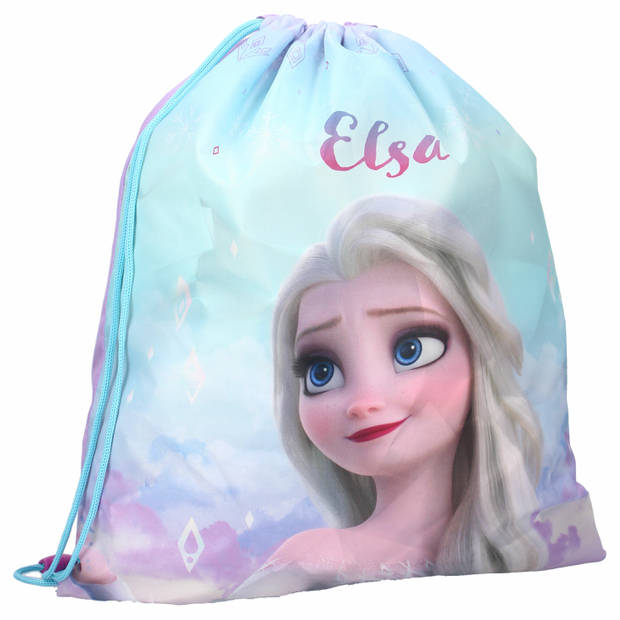 Disney Frozen gymtas/rugzak/rugtas voor kinderen - blauw/roze - polyester - 44 x 37 cm - Gymtasje - zwemtasje