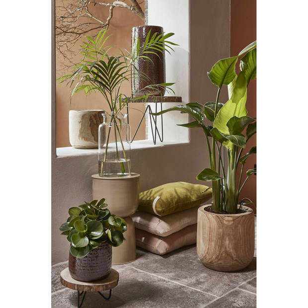 Mica Decorations Plant verhoger - hout - metalen poten - H34 x D50 cm - Plantenstandaarden