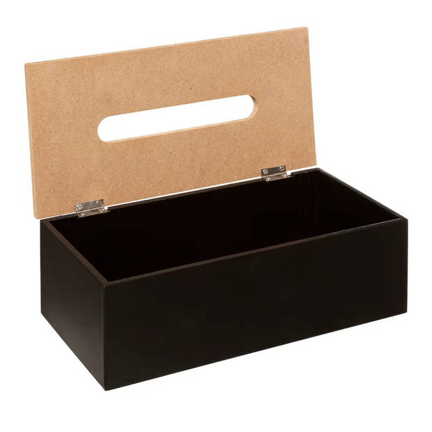 5Five Tissuedoos/zakdoekjes box - zwart - MDF hout - bamboe deksel - 25 x 13 x 9 cm - Tissuehouders