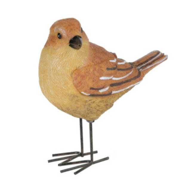 Decoratie Tuinbeeld vogeltje - lijster - metaal - 10 cm - Tuinbeelden
