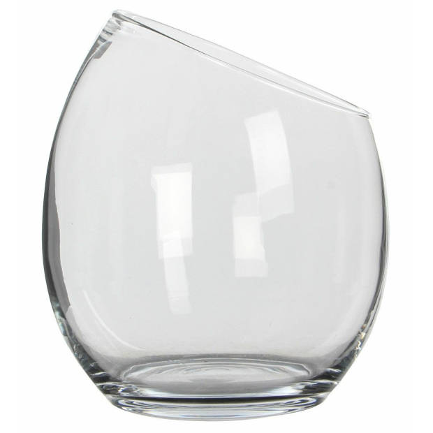 Mica Decorations schuine vaas/schaal - 2x - gerecycled glas - transparant - D18 x H20 cm - Vazen
