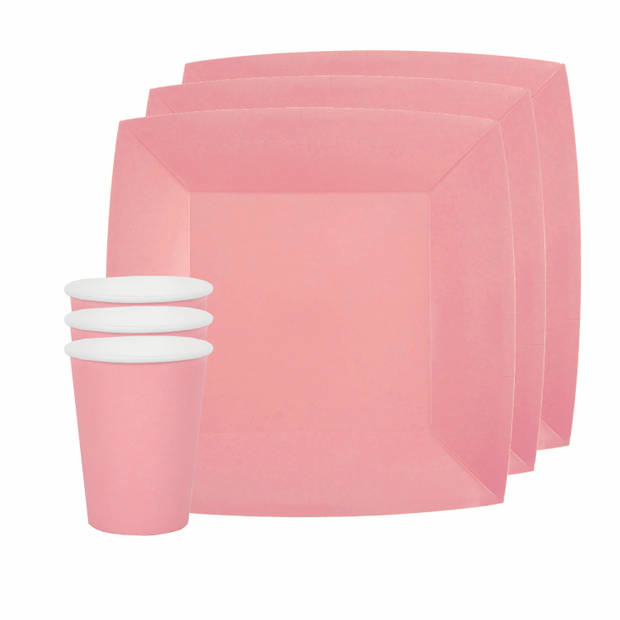 Santex 10x wegwerp bordjes en bekertjes - roze - Feestbordjes