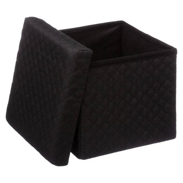 5Five Poef/Hocker/opbergbox - 2x - zwart - polyester/mdf - 31 x 31 cm - Opbergbox