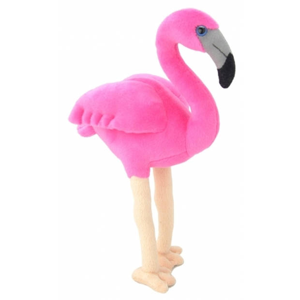 Pluche knuffel flamingo 31 cm met A5-size Happy Birthday wenskaart - Vogel knuffels