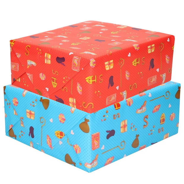 Setje van 6x rollen Sinterklaas inpakpapier/cadeaupapier 2,5 x 0,7 meter 2 soorten prints - Cadeaupapier