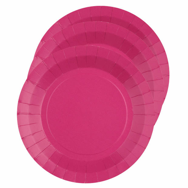 Santex feest gebak/taart bordjes - fuchsia roze - 20x stuks - karton - D17 cm - Feestbordjes