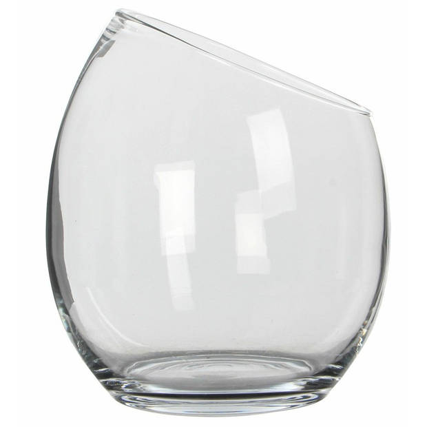 Mica Decorations schuine vaas/schaal - 2x - gerecycled glas - transparant - D23 x H25 cm - Vazen