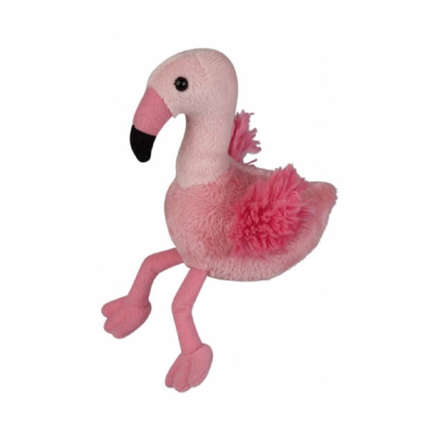 Pluche knuffel flamingo 15 cm met A5-size Happy Birthday wenskaart - Vogel knuffels