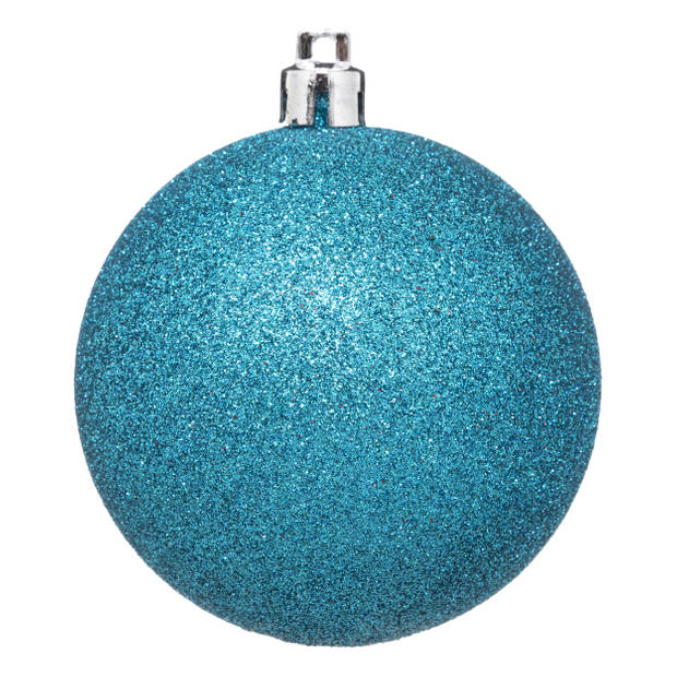 8x stuks kerstballen turquoise blauw mix kunststof 8 cm - Kerstbal