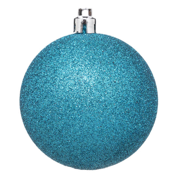 16x stuks kerstballen turquoise blauw mix kunststof 8 cm - Kerstbal