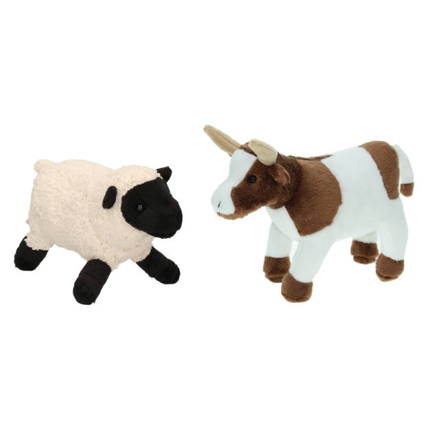 Pluche knuffel boerderijdieren set Koe en Schaap/lammetje van 22 cm - Knuffel boederijdieren