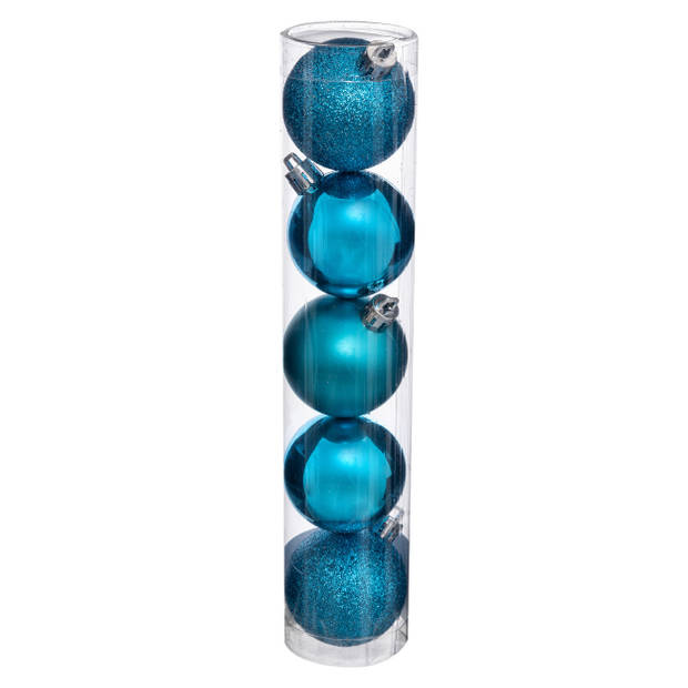 Atmosphera Kerstballen - 5ST - turquoise - glans en mat - 5 cm - kunststof - Kerstbal