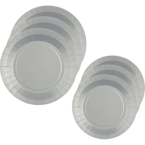 Santex Feest borden set - 20x stuks - zilver - 17 cm en 22 cm - Feestbordjes