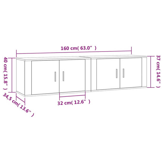 vidaXL Tv-wandmeubels 2 st 80x34,5x40 cm grijs sonoma eikenkleurig