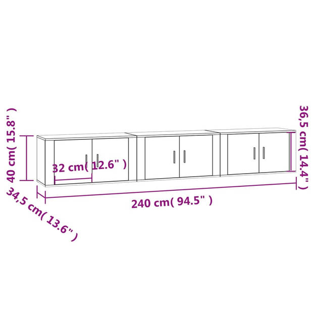 The Living Store TV-wandmeubel - Hoogglans wit - 80 x 34.5 x 40 cm - 3-delig