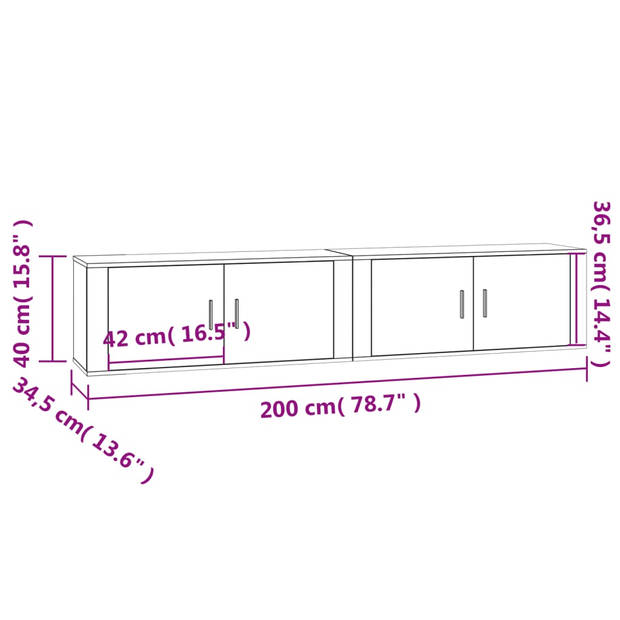 The Living Store TV-wandmeubel - Gerookt eiken - 100 x 34.5 x 40 cm - 2 stuks