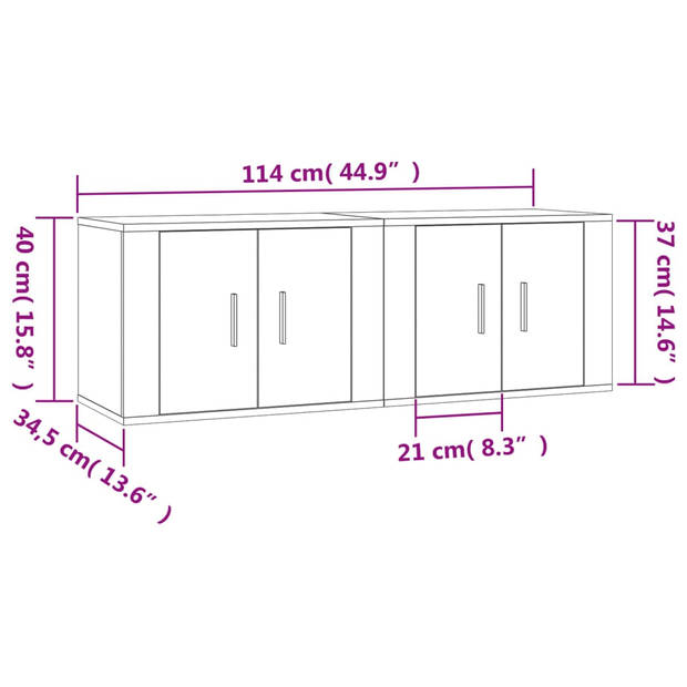 The Living Store TV Wandmeubel - Bruineiken - 57x34.5x40 cm - Duurzaam hout - 2 stuks