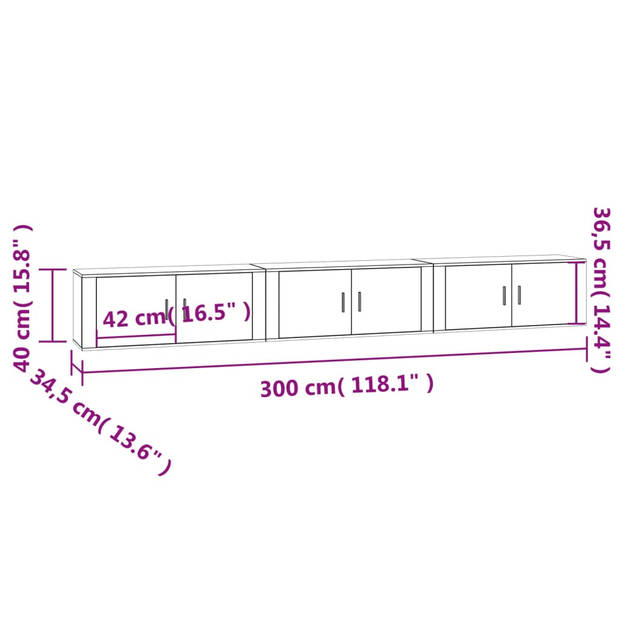 The Living Store TV-wandmeubelen - Grijs Sonoma Eiken - 100x34.5x40 cm - Praktische deuren - Voldoende opbergruimte