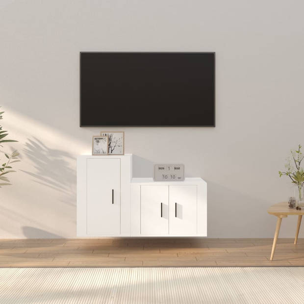 The Living Store TV-meubel Set - Klassiek design - Stevig bewerkt hout - Wandgemonteerd - Voldoende opbergruimte -