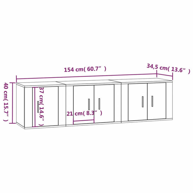 vidaXL 3-delige Tv-meubelset bewerkt hout hoogglans wit