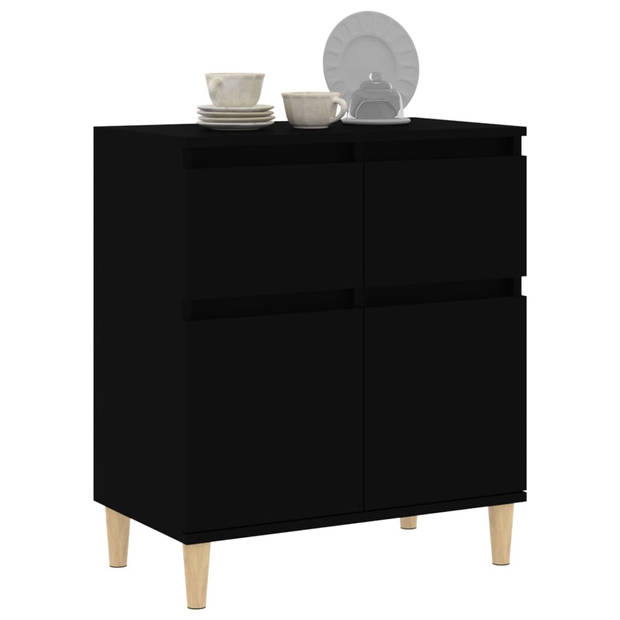 The Living Store Dressoir Kast - 60x35x70 cm - Zwart Houten Meubel met Opbergruimte