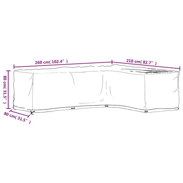 vidaXL Tuinmeubelhoezen met 16 oogjes L-vormig 260x210x80 cm