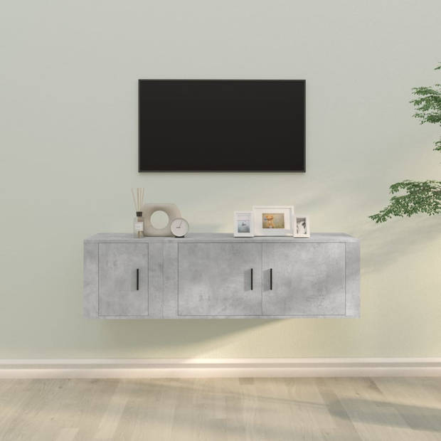 The Living Store Tv-meubelset Betongrijs - Klassiek en praktisch - Wandgemonteerd - Voldoende opbergruimte - Hoge